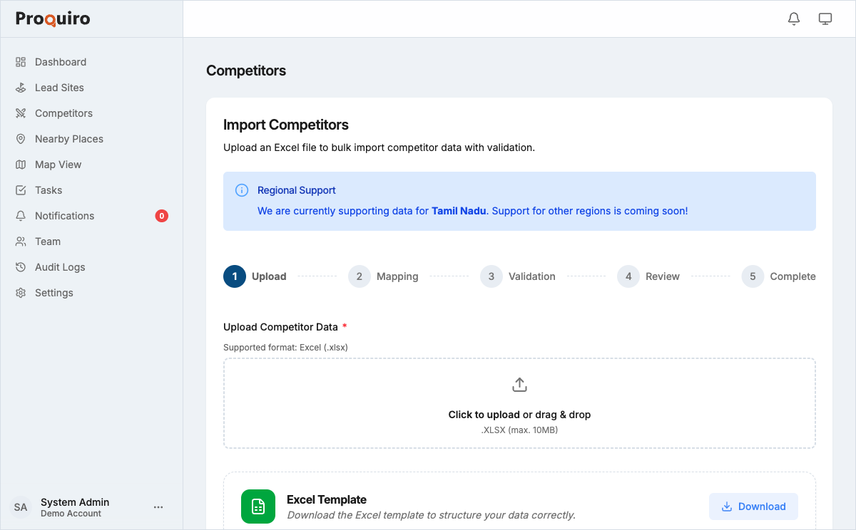 Competitor import dialog