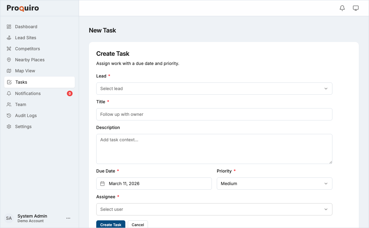 Create task form